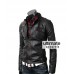 Slim Fit Men's Strap Pocket Real Black Leather Jacket